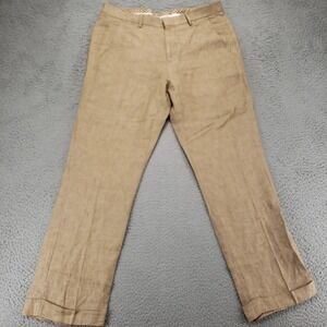 Murano Baird McNutt Pants Mens 34x30 tan Zac Fit Linen Slacks Flat Front